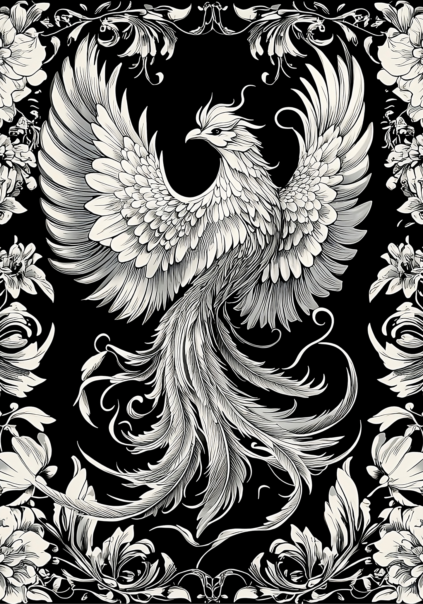 Ash Reign – Ornamental Phoenix in Monochrome