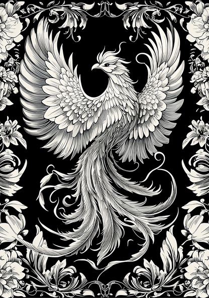 Ash Reign – Ornamental Phoenix in Monochrome