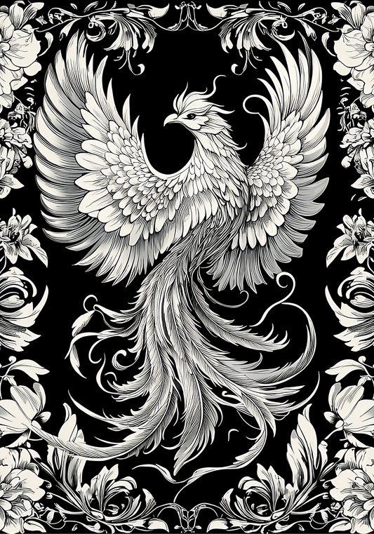 Ash Reign – Ornamental Phoenix in Monochrome